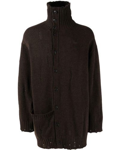 Yohji Yamamoto Drop Needle Turtleneck Knitted Cardigan - Black