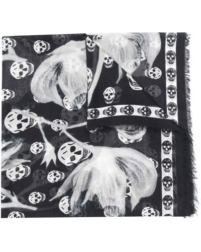 Alexander McQueen Écharpe à imprimé tête de mort - Noir