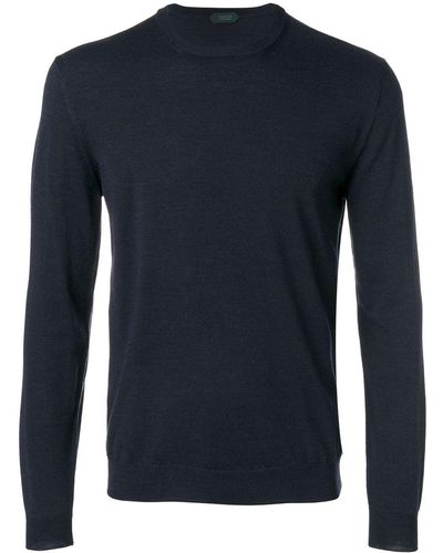Zanone Crew-neck Knit Sweater - Blue