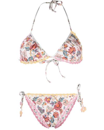 Anjuna Floral-print Crochet-detail Bikini - Pink