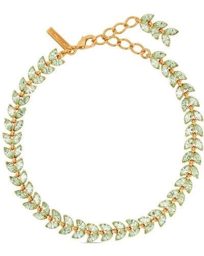 Oscar de la Renta Crystal Leaves Jewel Necklace - Metallic