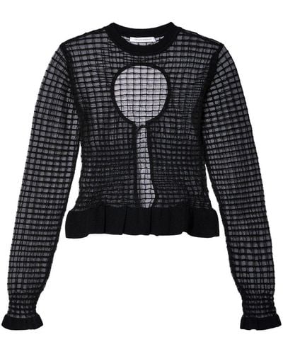 Cecilie Bahnsen Gru Grid-sheer Knitted Top - Black