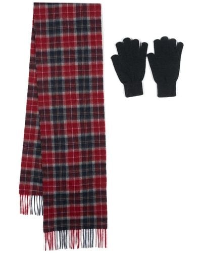 Barbour Knitted Wool Scarf-gloves Set - Red
