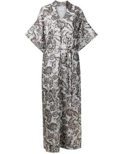 Olympiah Floral-embroidery Floor-length Dress - Gray