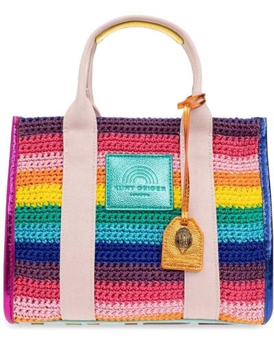 Kurt Geiger Rainbow Crochet Tote Bag - White
