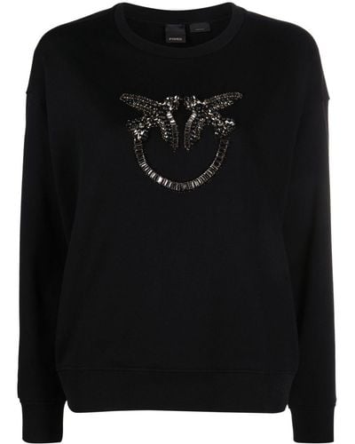 Pinko Crystal-embellished Love Bird Cotton Sweatshirt - Black
