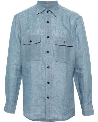 Brioni Leinenhemd mit Button-down-Kragen - Blau