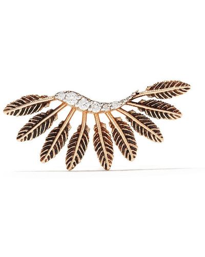 Kismet by Milka 14kt Rose Gold Feather Diamond Earrings - Metallic