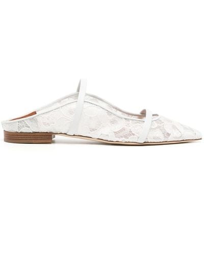 Malone Souliers Pointed Floral Mesh Mules - White