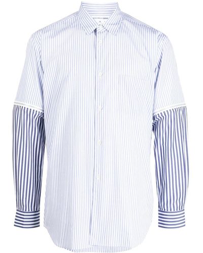Comme des Garçons Striped Panelled Cotton Shirt - Blue