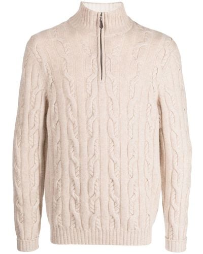 N.Peal Cashmere Pullover mit Zopfmuster - Natur