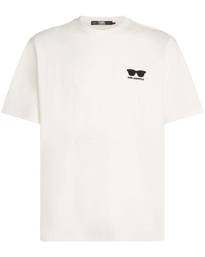 Karl Lagerfeld Sunglasses-embroidered Organic-cotton T-shirt - White
