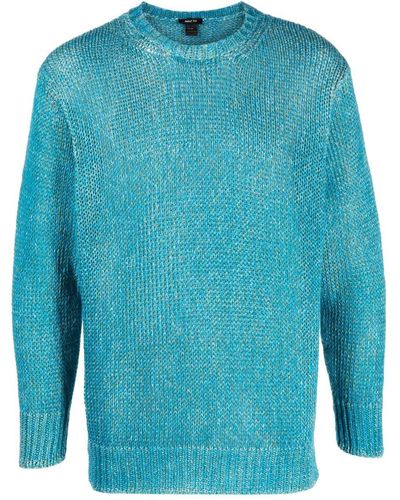 Avant Toi Intarsia Knit Crew Neck Jumper - Blue