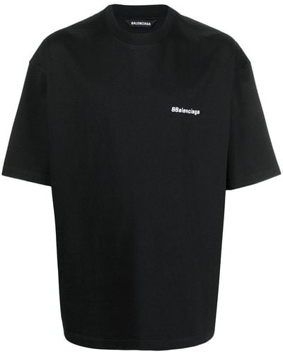 Balenciaga Logo Embroidered T-shirt - Black