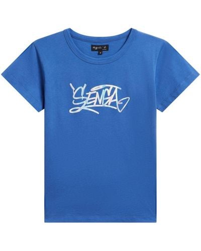 agnès b. Slogan-print Cotton T-shirt - Blue