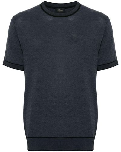 Brioni Stripe-trim Cotton T-shirt - Blue