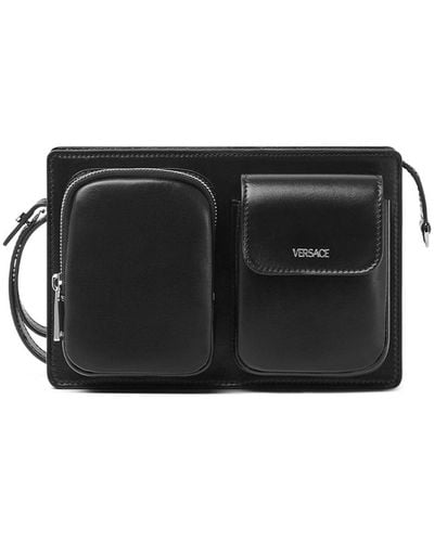 Versace Logo-print Leather Messenger Bag - Black