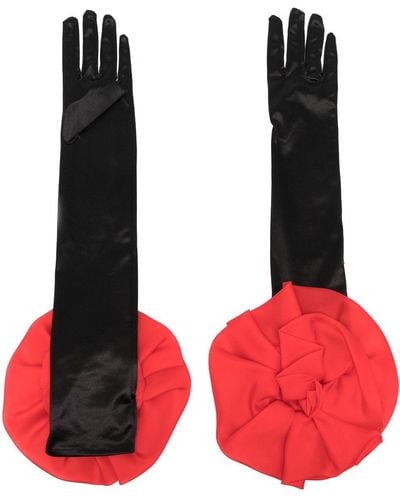 Parlor Floral-appliqué Satin Gloves - Red