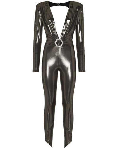 Philipp Plein Crystal-embellished Lamé Jumpsuit - Black