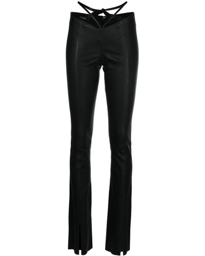 Manokhi Tie-fastening Leather Skinny Pants - Black