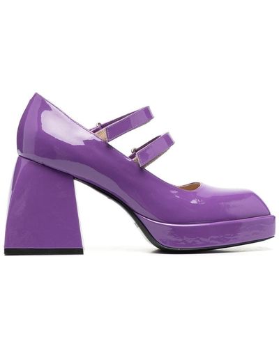 NODALETO Square-toe Leather Sandals - Purple