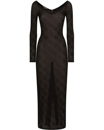 Dolce & Gabbana Robe longue à logo en jacquard - Noir