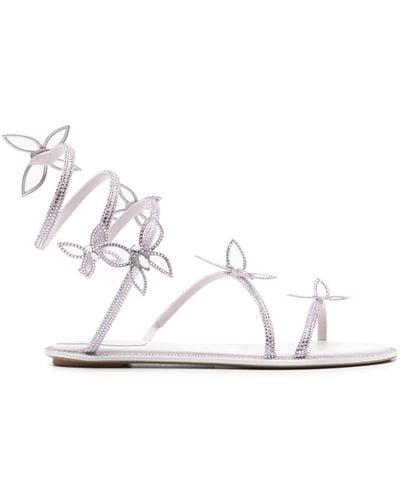 Rene Caovilla Butterfly Crystal-embellished Sandals - White