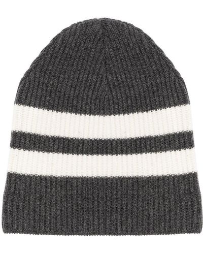 Cashmere In Love Striped Ribbed-knit Beanie - Grey