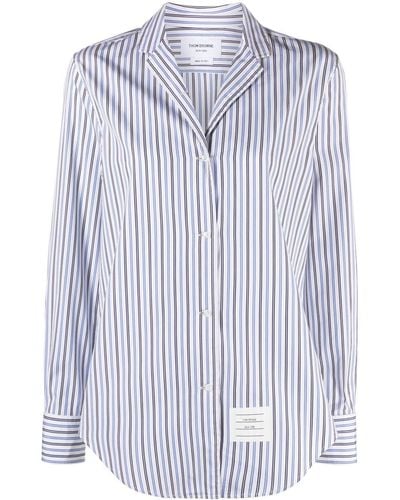 Thom Browne Stripe-print Long-sleeved Shirt - Blue