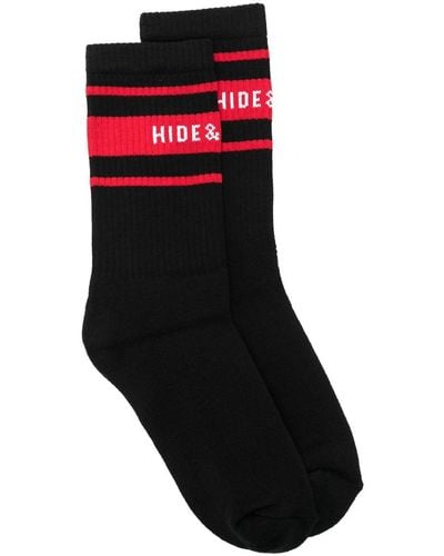 HIDE & JACK Ribbed Logo-stripe Socks - Black
