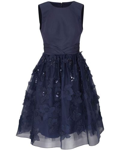 Carolina Herrera Floral-embellished Tulle Dress - Blue