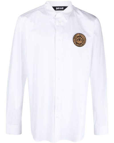 Just Cavalli Tiger Head-patch Cotton Shirt - White
