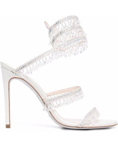 Rene Caovilla Cleo Crystal-embellished Satin Sandals - White