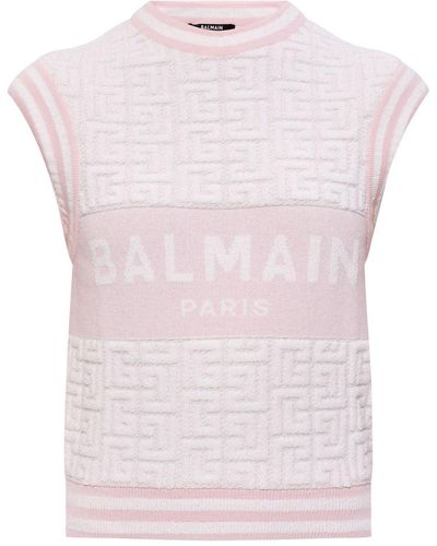 Balmain Intarsia-knit Logo Vest - Pink