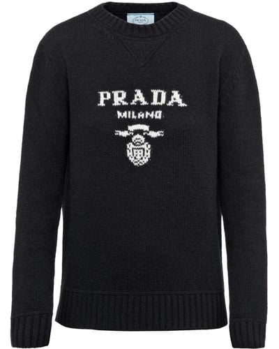 Prada Logo-intarsia Wool-cashmere Sweater - Black