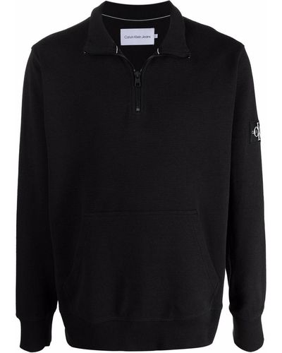 Calvin Klein Quarter-zip Logo-patch Sweater - Black