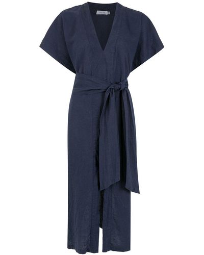 Isolda V-neck Tie-waist Dress - Blue