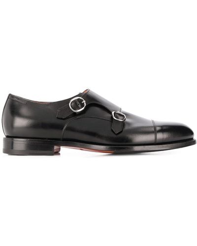 Santoni Zapatos monk con tacón bajo y puntera redonda - Negro