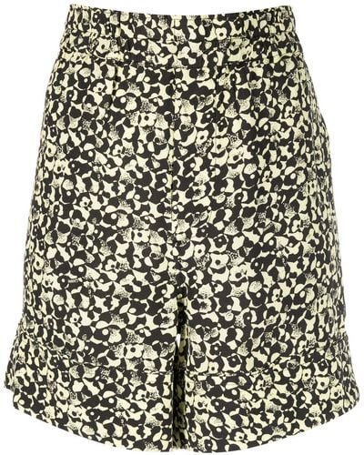 Ganni Floral-print High-waisted Shorts - Black