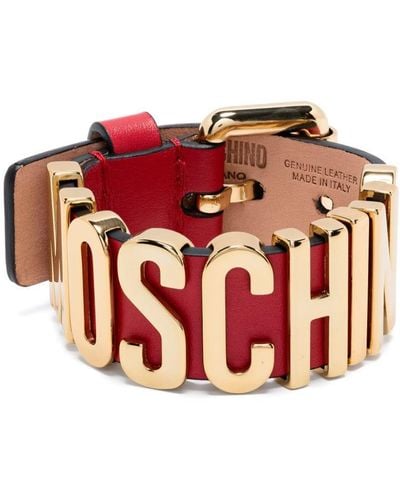 Moschino Embossed-Logo Leather Bracelet - Red