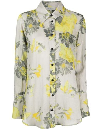 Lee Mathews Floral-print Point Collar Shirt - Gray