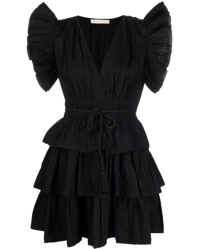 Ulla Johnson Vestido Camilla corto a capas escalonadas - Negro