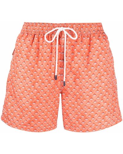 Fedeli Shark Print Swim Shorts - Orange