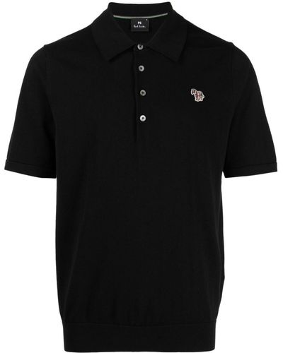 PS by Paul Smith Short-sleeve Knitted Polo Shirt - Black