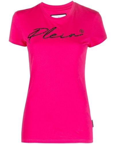 Philipp Plein T-shirt à logo strassé - Rose