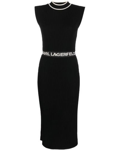 Karl Lagerfeld Vestido midi con logo en intarsia - Negro