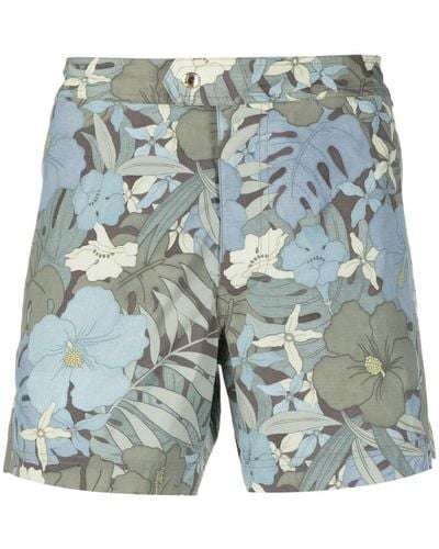 Tom Ford Leaf-print Swim Shorts - Blue