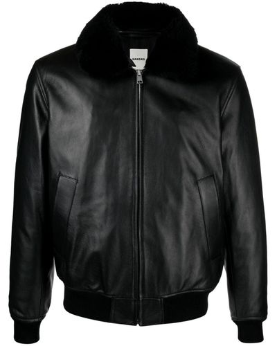 Sandro Faux-fur Collar Leather Jacket - Black