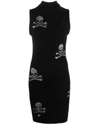 Philipp Plein Skull And Crossbones Knitted Dress - Black