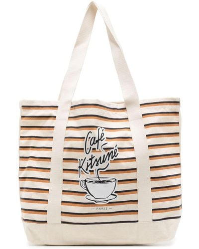 Café Kitsuné Coffe Cup-print Cotton Tote Bag - Natural